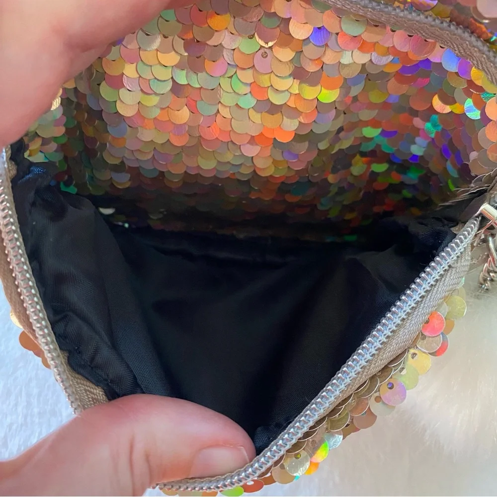 Justice‎ Mini Backpack Sequin Unicorn M with Pom Pom Gold White Silver